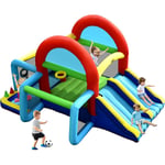 Costway - Château Gonflable avec Auvent Double Toboggan Piscine à Balles But de Football Jeu de Cible Lancer d'Anneaux sans Gonfleur