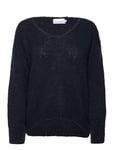 Fora Knit V-Neck Sweater Navy Noella