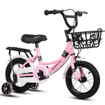 JACK'S CAT 12-18 Inch Kids Children's Bike, Lightweight Boys and Girls Bike 2-9 Years Old, Carbon Steel Frame and Training Wheels,Pink,12in