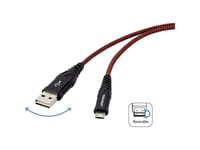 Toolcraft Usb-Kabel Usb 2.0 Usb-A-Hanstik, Usb-C™ Stik 1.00 M Sort/Rød Særdeles Robust Polstring, Dobbeltsidet Stik To-6872826