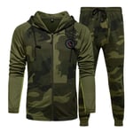 FHKGCD Ensembles Hommes Camouflage Automne Survêtement Veste + Pantalon Ensembles Survêtement Homme Vêtements De Sport en Plein Air Sweat À Capuche-Vert Armée, S