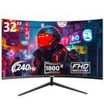 Gawfolk 32 Inch Curved Gaming Monitor 240Hz, 1800R PC Monitor Full HD 1080P, Frameless Computer Dispaly with Freesync and Eye Care Technology, Wall Mountable