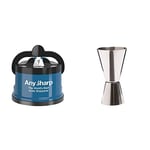 AnySharp Knife Sharpener with PowerGrip, Blue & BarCraft Cocktail Jigger Dual Spirit Measure Cup, Stainless Steel, 25ml/50ml