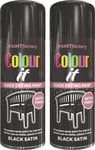 2x400ML All-Purpose Colour it Aerosol Spray Paint Black Satin Metal Wood Plastic