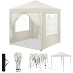 Tonnelle de Jardin Woltu 2x2m, Tonnelle Pliante, Pergola, Barnum, Hauteur Réglable, Imperméable, Protection de uv, avec Sac de Transport, Beige