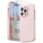 SURPHY Coque Compatible avec iPhone 14 Pro avec Verre Trempé, Silicone Liquide Protection Individuelle pour Chaque Objectif Épaissie Etui pour iPhone 14 Pro 6,1 Pouces, Rose