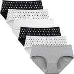 INNERSY Culotte Femme Coton Doux sous-vêtement Fille 12 Ans Slip Noir Blanc Pois Multipack 6 (Large, Point/Blanc/Gris)