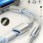 Aux Line USB C Audio Cable 2 in 1 Converter Earphone Adapter Type C to 3.5 mm