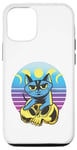 Coque pour iPhone 12/12 Pro Chat bleu crâne jaune croissant de lune pleine lune céleste