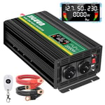 JIGUUN 2000W Convertisseur Pur Sinus 12V 220V Onduleur transformateur Puissance crête 4000W avec Télécommande sans Fil Écran LCD 2 Prises EU 1 Port USB pour Voiture Camping Voyage Urgence