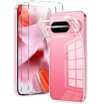 Vauki Coque pour Google Pixel 9/9 Pro avec 2 Verre Trempé, Transparente Antichoc Silicone Souple TPU Étui Housse de Téléphone Protection Renforcés Anti-Rayures Bumper Clear Case pour Pixel 9/9 Pro