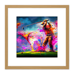 Abstract Splatter Art Golf Course Golfer Golfing Oil Painting Taking a Swing on Green Multicoloured Square Wooden Framed Wall Art Print Picture 8X8 In