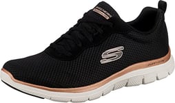 Skechers Women's Flex Appeal 4.0 Brilliant View Sneaker,Black Mesh / Rose Gold Trim,6 UK