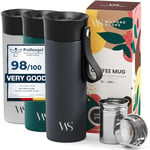 Mug Isotherme Transportable Thermos Café avec Sangle & Infuseur à Thé en Acier Inoxydable – 360 ml | 6h Chaud - 10h Froid, Tasse à Café Inox Double-Paroi Isolée Sous-Vide, sans BPA, Etanche