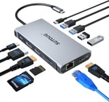 Hub USB C 12 en 1, Station d'accueil, Station d'accueil Triple écran pour Ordinateur Portable MacBook Pro et Windows (2 HDMI, DP, 100 W, PD, Lecteur de Carte SD/TF, 3 Ports USB 3.0)