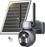 4G Lte Camera De Surveillance Exterieure Solaire Avec Carte Sim-Vision Nocturne Couleur 2K 3Mp Ptz Camera Sans Fil Avec Panneau Solaire,355°/105°Pivotant,Detection Pir