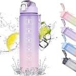 CodiCile Gourde Sport 1l avec paille,bouteille d'eau de motivation avec Marqueur de Temps,bouteille d'eau étanche avec couvercle sans BPA pour sport, gym, bureau, course à pied(violet dégradé)