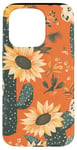 Coque pour iPhone 15 Pro Orange Abstrait Géométrique Western Boho Léopard Tournesols