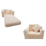 Canapé-lit enfant et lit d'appoint en un - 100cm x 36cm x 25cm - peluche beige - Beige