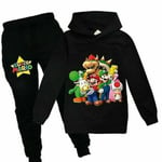 Super Mario Hoodie Top Byxor Set Barn Pojkar Flickor Sportkläder Jogging Träningsoveraller_a Svart 2 140 (9-10År)