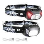 LE - Lampe Frontale LED Rechargeable Puissante, D500 Torche Frontale LED USB 2000lux Lumière Blanche et Rouge 6 Modes d'Éclairage IPX6 pour Cyclisme, Camping, Randonnée, Bricolage - 2 Pcs