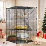 YITAHOME Cage pour Chat Extérieur/Interieur, Enclos Chat à 3 Niveaux avec Hamac Extra Large, Cage pour Animal de Compagnie avec Fil Métallique Dense pour 1-2 Chats, Furet, Chinchilla, Lapin, Noir