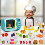 Kids Blue Microwave Oven Food Set Toy Pretend Kitchen Set Game Indoor Activity