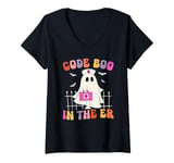 Womens Code Boo In The Er Nurse Halloween Boo V-Neck T-Shirt