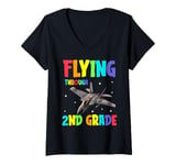 Womens Flying Through 2nd Grade Fighter Jet Back To School V-Neck T-Shirt