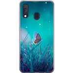 Samsung Galaxy A40 Transparent Mobilskal Blå fjäril