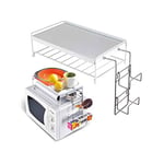 BAKAJI Étagère pour four à micro-ondes Organiseur avec étagère supérieure pour accessoires de cuisine Support en métal et plastique ABS Blanc