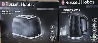 Russell Hobbs HONEYCOMB 2 Slice Toaster & 1.7L Electric Jug Kettle Set BLACK New