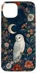 iPhone 15 Plus White Owl Moon Flowers Cottagecore Case