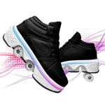 Fbestxie Casual Roller Skates Kids/girls/women Invisible Pulley Skates Automatic Walking Shoes Double Row Deform Wheel with Led Lights in 7 Colors Usb Charging,high top with light black,38