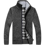 westAce Mens Zip Up Thick Fleece Lined Winter Knitted Cardigan Classic Jumper Cardigan, Black - 1702 Zip Up Cardigan, L