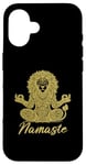 Coque pour iPhone 16 Namaste Lion avec mandala amusant pour le yoga et la méditation