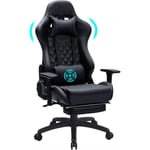 Chaise gaming pivotante, Chaise de jeu avec fonction de massage, fauteuil réglable en hauteur, coussins de siège épais, noir