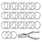 30 PCS Loose Leaf Binder Rings Keychain Book Rings with Single Hole Puncher, for DIY Index Card, Cue Card, Examination Paper, Photo Album Scrapbook, Key, Desk Calendar, Journal, Metal,1 Inch, Silver