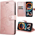 Fodral till Xiaomi Redmi A3 - Rosa - Stötsäkert skydd i konstläder med kortplatser och hållare, fjärilsmönster Rosa