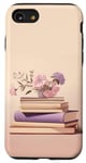 Coque pour iPhone SE (2020) / 7 / 8 Livres rose violet pastel et fleur sur fond beige