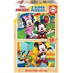 Puzzle en bois MICKEY & MINNIE - 2x16 pieces - Dessins animés et BD - Jaune -...