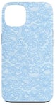 Coque pour iPhone 13 Dentelle vintage bleu clair avec fleurs