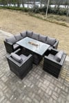 Rattan Garden Set Corner Furniture Gas Fire Pit Table Sets Heater 8 Seater