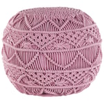 Pouf rond de 40 cm de Diamètre en Tissu Coton Rose avec Rembourrage en Billes d