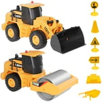 GizmoVine 2Pcs Construction Toys, Bulldozer Road Roller with Music & Light, 1:32 Simulation Model Truck, kids Gift for 3 4 5 6 7 8 year olds