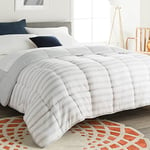 Linenspa All Season Duvet – Microfibre Double Duvet 10.5 Tog – Coverless & reversible – Oeko-Tex, Down Alternative Comforter, Grey / White Striped