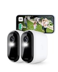 Arlo Essential 2K XL Video Security Camera Outdoor Wireless, XL Battery Operated Home Camera With Colour Night Vision, Light, Siren, 2 Way Audio & WiFi, Arlo Secure Free Trial, 2 Cameras, White