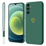 Coque pour Samsung Galaxy A54 5G, Étui Housse Protection Silicone Motif Coeur d'amour avec Cordon, Cover Antichoc Souple TPU Case, Vert