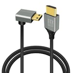 GELRHONR 90Degree Mini HDMI to HDMI Cable, Ultra Thin Mini HDMI 2.1 Cable Slim Flexible Lead Supports 3D 8K@60Hz/4K@60Hz/48gbps for DSLR amcorder, Laptop, Tablet and Video Card-1M(UP Angle)