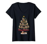 Womens Abyssinian Cat Xmas Lighting Santa Cat Christmas Tree V-Neck T-Shirt